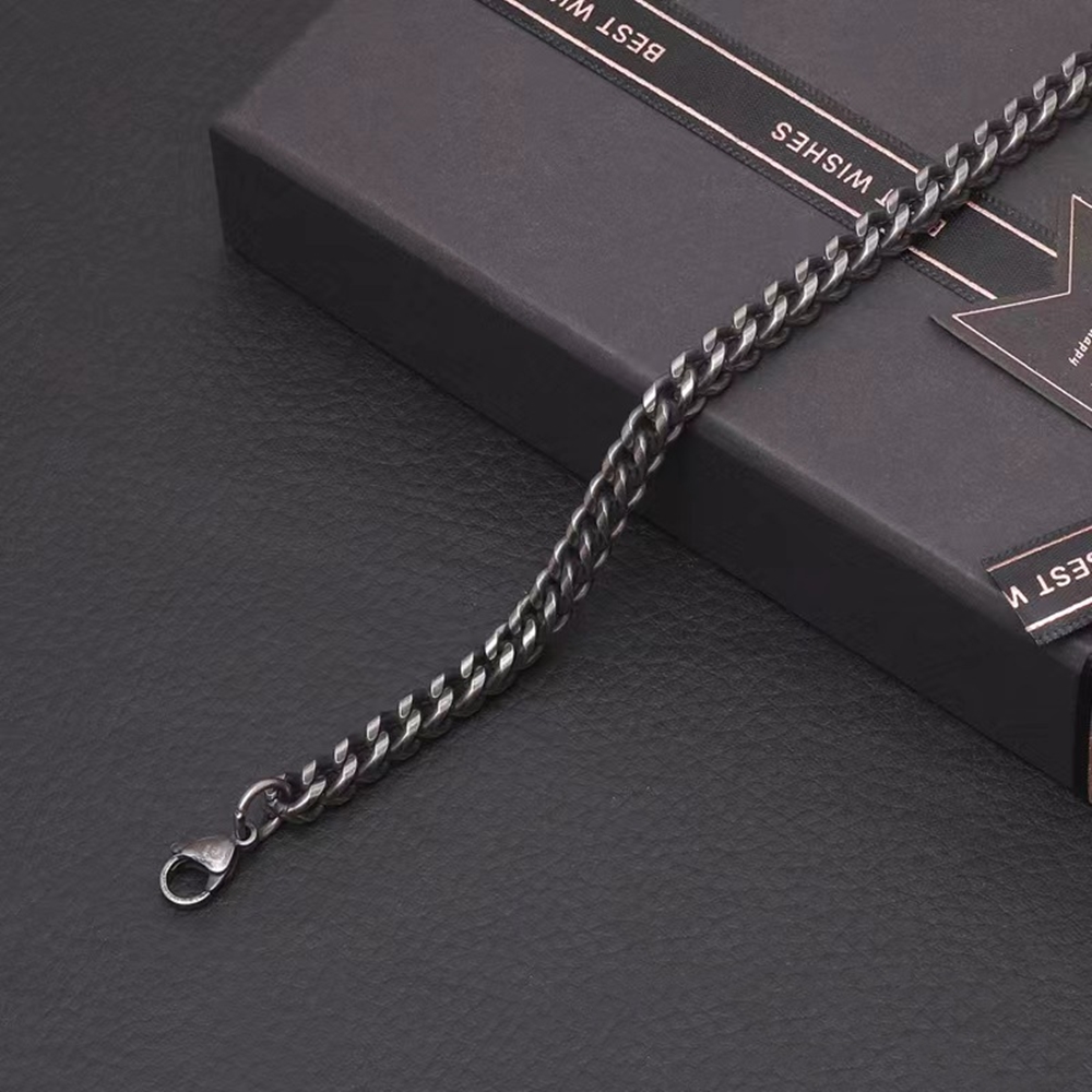 Men's Oxidized Black Cuban Chain Bracelet, Punk Style